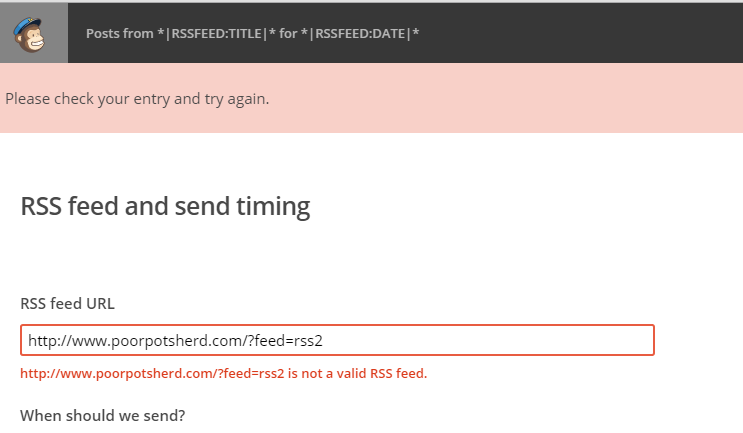 Mail Chimp error message--invalid RSS